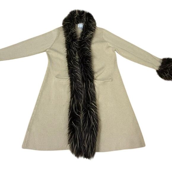 "SIDEFFECTS" VTG Y2K Faux Fur Open Front Sweater SZ L SMALL SPOT SEE PICS Rare! - Picture 2 of 10